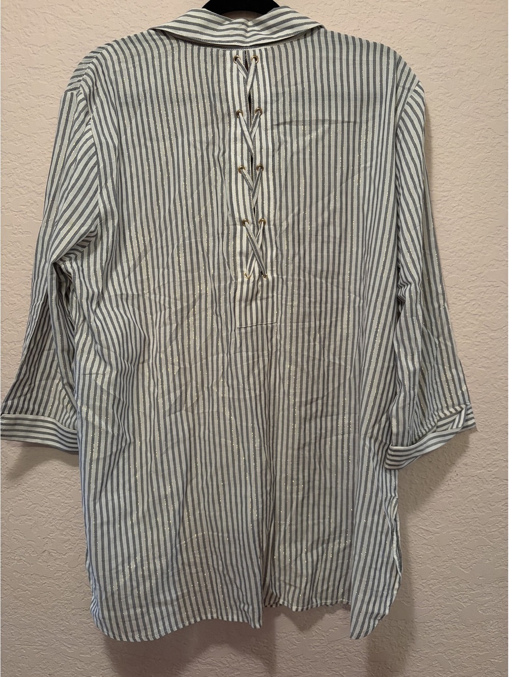Jones‎ New York Signature Women's Striped Button-Up Shirt with Back Lace-Up - Picture 3 of 8